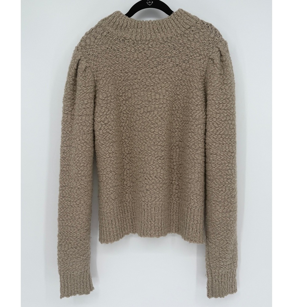 Joie Womens Taupe Beige Wool Blend Popcorn Knit Puff Sleeve Sweater Large L